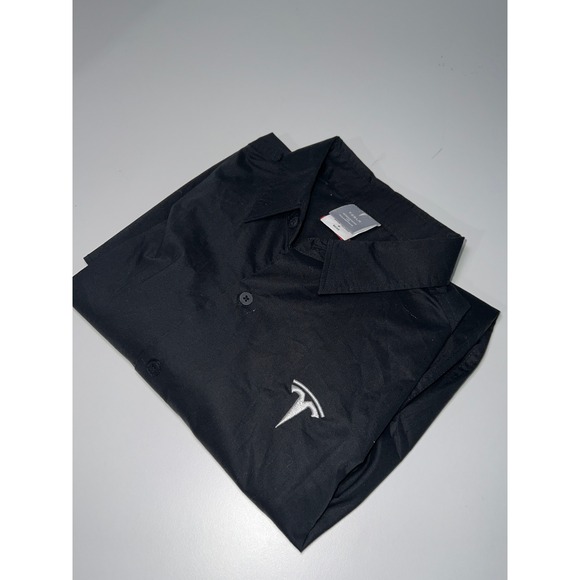 Tesla Motors Button Down Mens M Black Long Sleeve Shirt Embroidered Logo Preppy